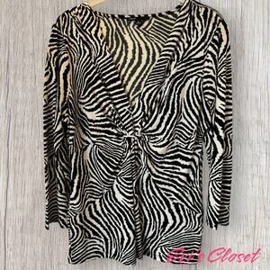 CHAUS Women’s Blouse Top  Size M Draped V Neck 3/4 Sleeve Zebra Print